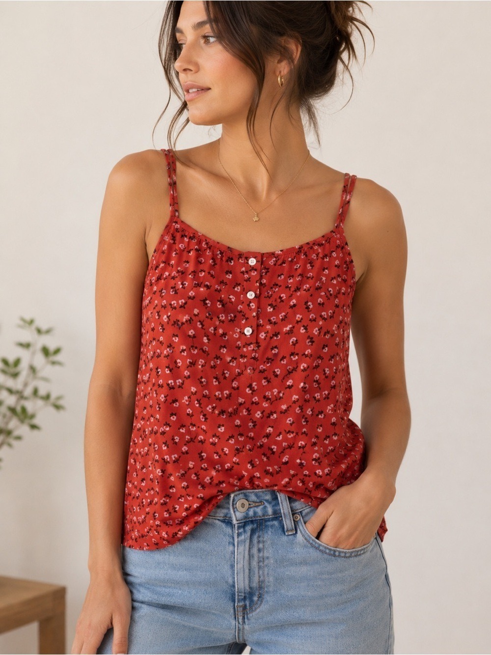 2/40$ GAP liberty floral tank top XS summer top lightweight clothing red orange
